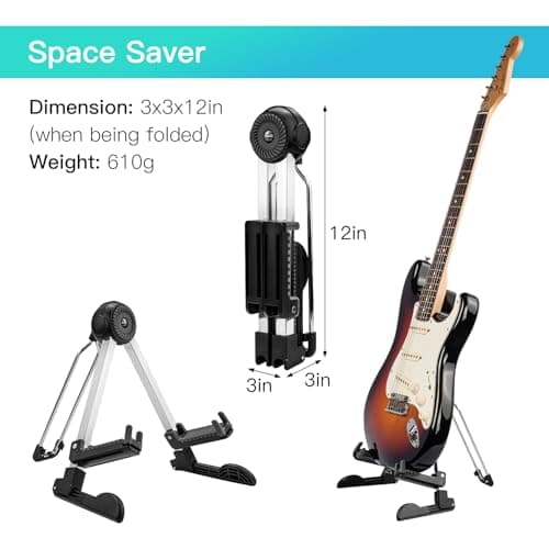 Portable Floor Guitar Stand for Electric and Acoustic Guitars, Bass, Banjo, and Cello