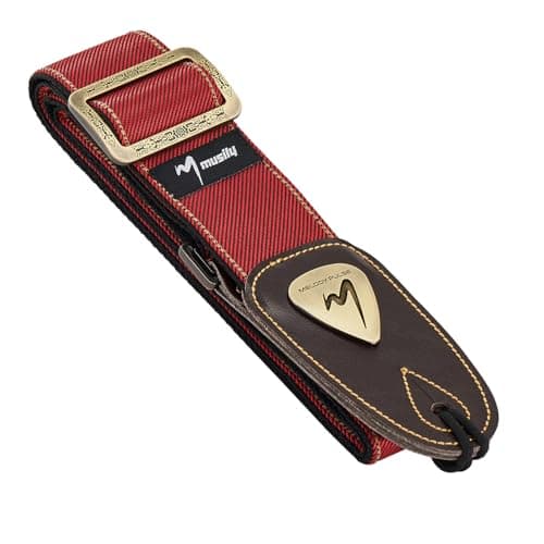 Unrivaled Comfort Guitar Strap - Premium Denim & Cotton for Bass, Acoustic & Electric Guitars (Khaki) — Red