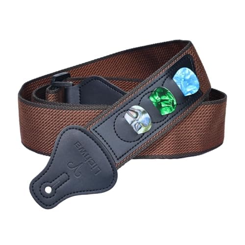 Personalized Dark Black Guitar Strap with Initial and Name Engraving — Coffee