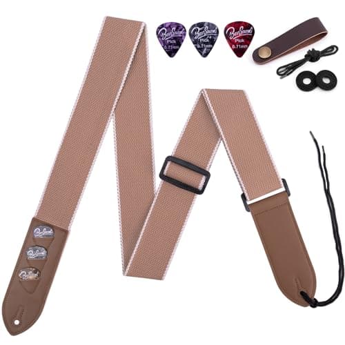 BestSounds Acoustic Electric Bass Guitar Strap with Leather Neck Strap & Accessories — Khaki
