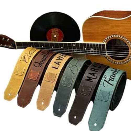 Personalized Engraved Leather Guitar Strap, Custom Name Microfiber Adjustable Bass Strap