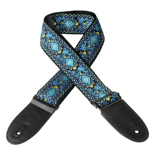 AZOR Vintage Woven Guitar Strap for Acoustic Electric Bass, Adjustable with Leather Ends & Strap Locks