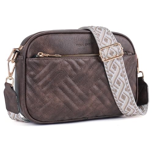 Trendy Quilted Crossbody Bags for Women with Card Slots — Coffee