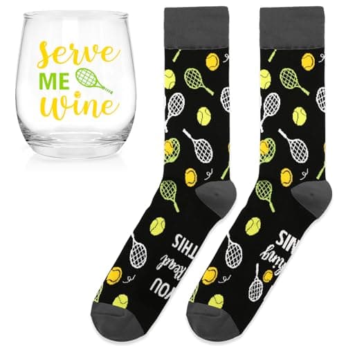 Unique Christmas Gift for Men Tennis Players: Crew Socks and Wine Glass