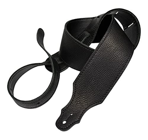 Leather Guitar Strap with Leatherette Backing — Black/Black Stitching