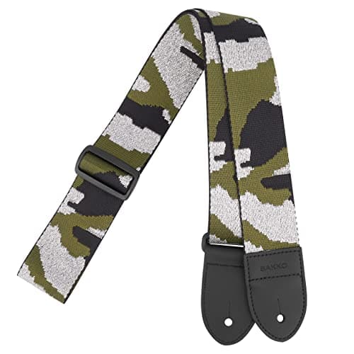 Bakko Camo Guitar Strap: Nylon Woven with Leather Ends — Silver