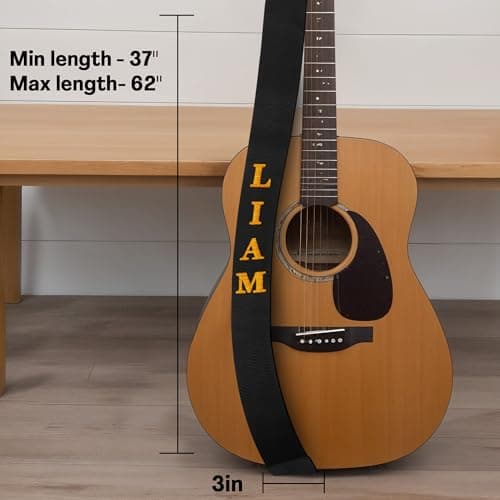 Art Tribute Custom Embroidered 3" Wide Guitar Strap for Bass, Electric & Acoustic - Black
