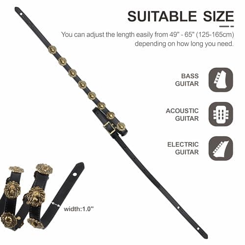 Natural Vegetable Tanned Cowhide Guitar Strap (1 Inch Wide, Lion King in Brass)