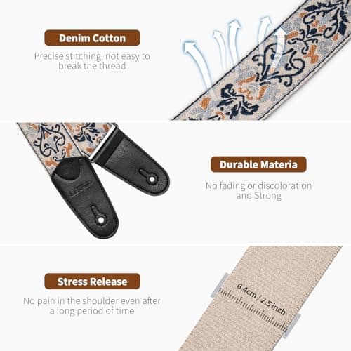 LEKATO Electric Bass Acoustic Guitar Floral Jacquard Embroidery 2" Wide Padded Guitar Straps with Picks & Blocks (Blue Flower White)
LEKATO Electric Bass Acoustic Guitar Floral Jacquard Embroidery 2" Wide Guitar Strap for Comfort and Style (Blue Flow