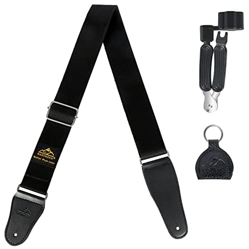 EASTROCK Brown Adjustable Cotton Guitar Strap for Beginners — Black