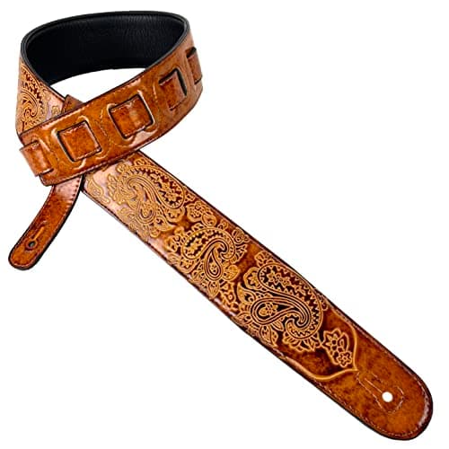 Walker And Williams Vintage Paisley Latigo Tan Padded Guitar Strap