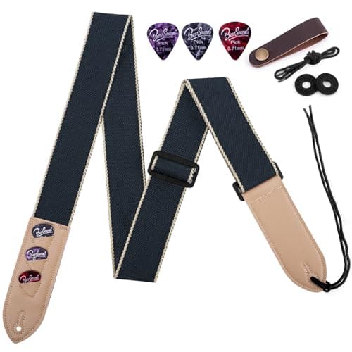 BestSounds Acoustic Electric Bass Guitar Strap with Leather Neck Strap & Accessories — Indigo