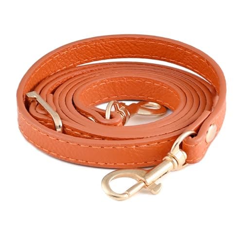 Leather Handbag Straps for Crossbody Replacement — Orange with gold buckle