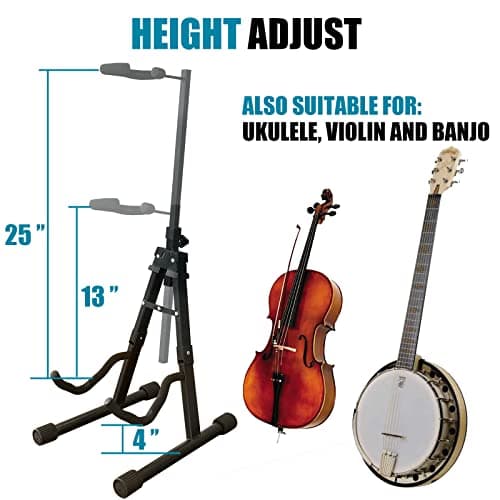 Pet and Child-Friendly Folding Guitar Stand with Adjustable Height and Neck Holder