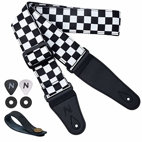 Custom Nefelibata Guitar Strap for Kids, Men & Women (Green) — White Grid