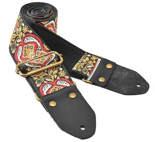 Beige Crochet Flower Guitar Strap for Acoustic, Bass, Electric (2" Wide) — Vintage -Color 01