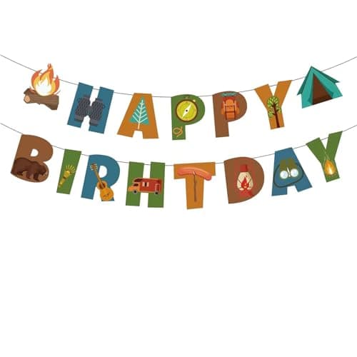 Happy Birthday Camping Banner for Party Decorations