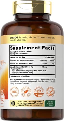 Carlyle Buffered Vitamin C Caplets 2000mg - 180 Count