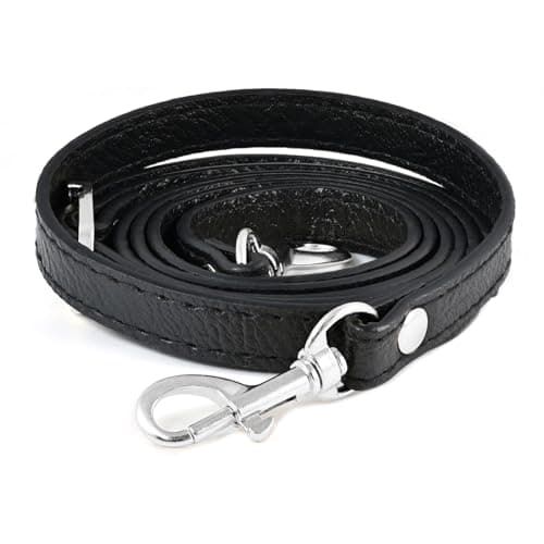 Leather Handbag Straps for Crossbody Replacement — Black with Silver buckle