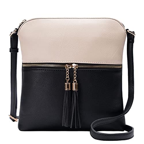 Solene Women's Lightweight Tassel Crossbody Purse, Perfect Daily and Travel Bag — Beige/Black