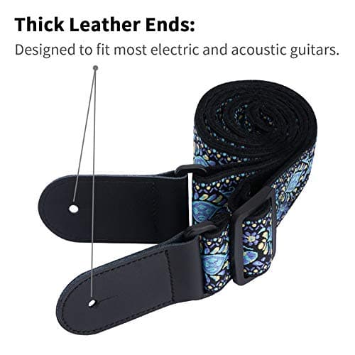 Guitar Strap with Leather Ends - Soft Adjustable for Acoustic Guitar & Electric Bass