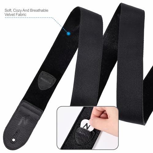Vintage Mystic Black Guitar Strap Set: Includes 4 Picks, Strap Locks, and Strap Button - For Bass, Electric, and Acoustic Guitars