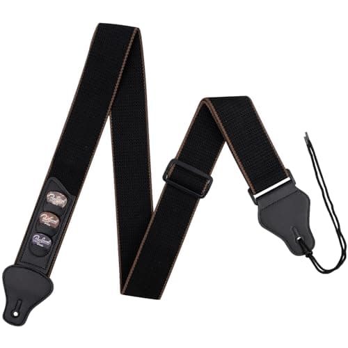 BestSounds Guitar Strap with Leather Head & Pick Holder Pockets — Black