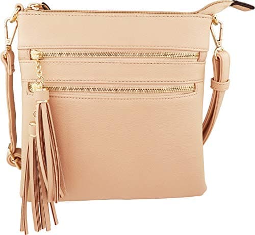 B Bretnano Vegan Mini Crossbody Purse with Tassel Accents — Hazelnut Rf