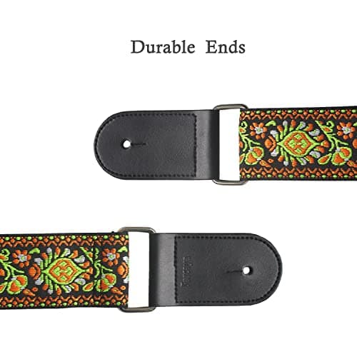 Yellow Flower Jacquard Weave Acoustic Bass Guitar Strap with 2 Locks + 3 Picks