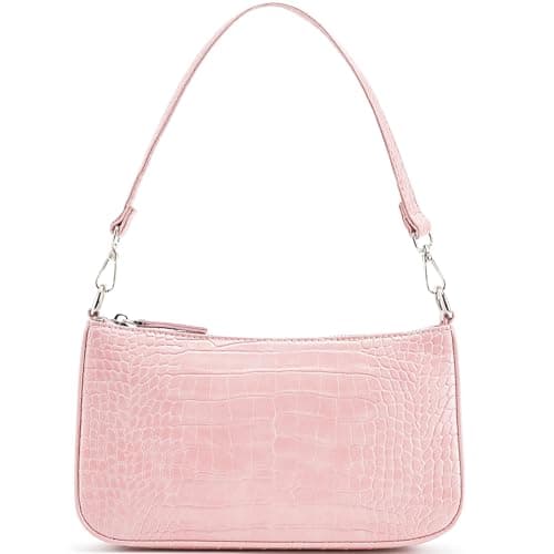 NIUEIMEE ZHOU Small Shoulder/Crossbody Clutch Bag for Women with 2 Removable Straps — Pink With Croc Pattern