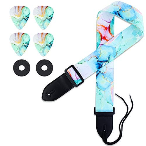 Lizimandu Adjustable Guitar Strap with 2 Locks & 4 Picks - Leather Ends - Suitable for Acoustic & Electric Guitars — 1-splash Ink