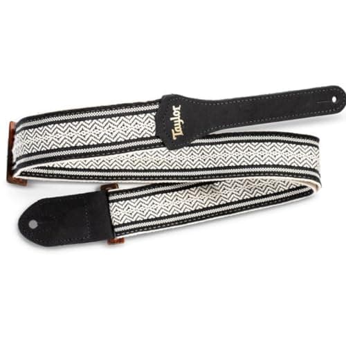 Taylor Jacquard Cotton Guitar Strap, White/Black, 2 Inches