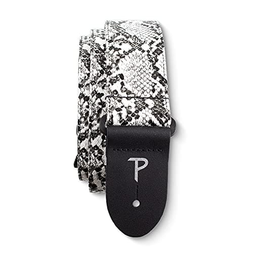 Perri’s Faux Snake Skin Guitar Straps - Jacquard Patterned, Adjustable 40" to 60", Black — White