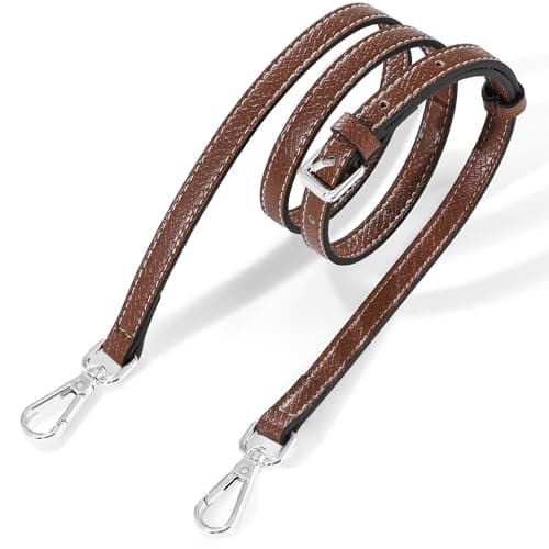 Hamdecro Leather Purse Strap Replacement, Crossbody & Shoulder Straps for Bags, Adjustable — Silver - Brown
