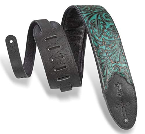 Levy's Leathers Sundance 3 Wide Embossed Guitar Strap - Geramium Whiskey — Palm Jade