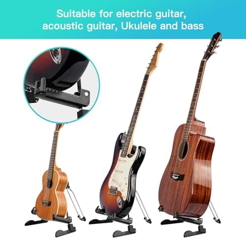 Portable Floor Guitar Stand for Electric and Acoustic Guitars, Bass, Banjo, and Cello