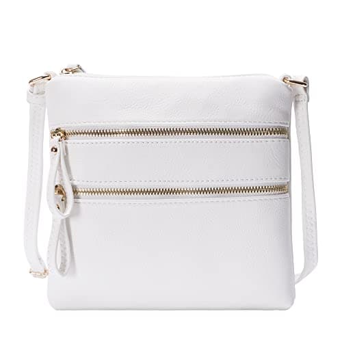 Solene Small Multi-Zip Pocket Crossbody Travel Purse — White