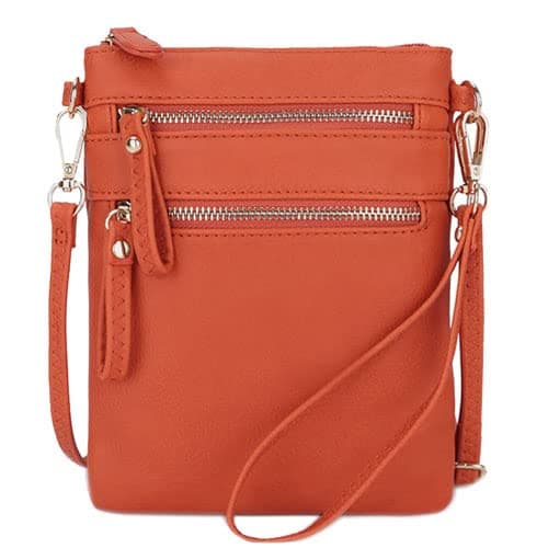 Solene Women's Small Crossbody Bag with Multi Zip Pockets — Carrot