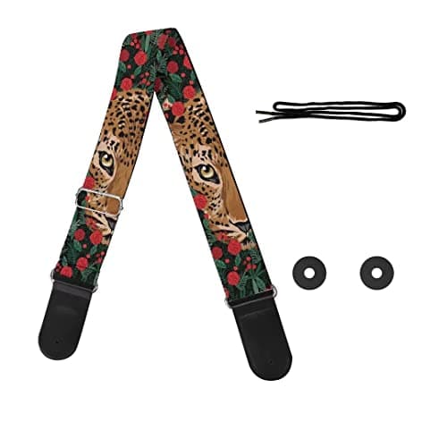 GLENLCWE Colorful Sea Turtle Guitar Strap for Acoustic, Electric & Bass — Leopard Red Rose