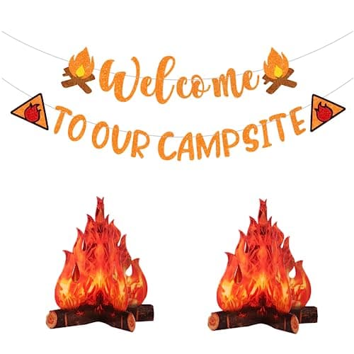 Glitter Camping Banner with 3D Campfire for Bachelorette Party