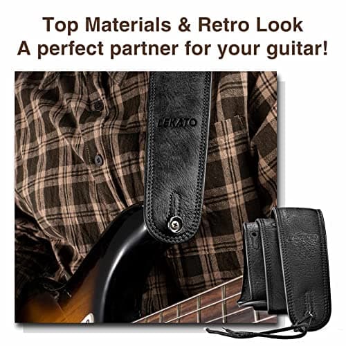 LEKATO Black 2.5" Padded Leather Bass Guitar Strap 41"-51" Adjustable
