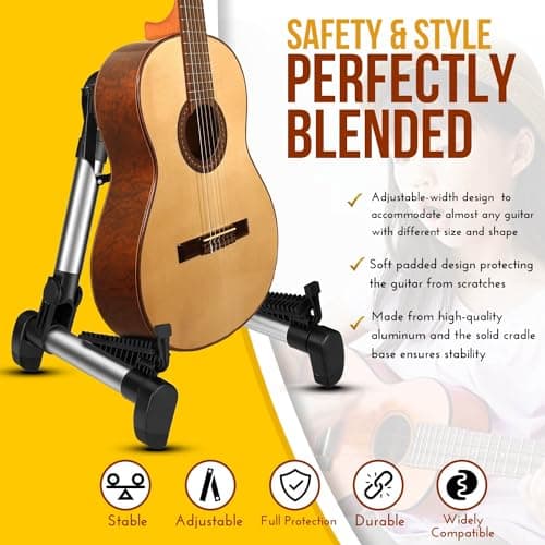 Portable Adjustable Guitar Stand for Acoustic, Electric, and Bass Guitars