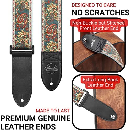Vintage Jacquard Paisley Guitar Strap for Bass, Electric & Acoustic Guitars