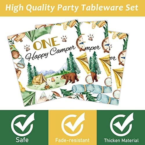 Tevxj One Happy Camper 96PCS Tableware Set for 1st Birthday Party