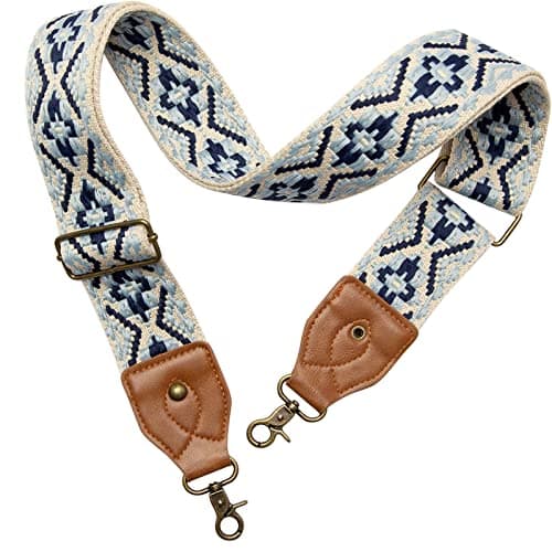 OllarKt 2" Wide Adjustable Leather Bag Strap — Boho Blue Jacquard