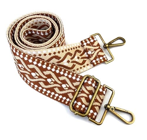 VersaKits Light Green Ethnic Jacquard Crossbody with Adjustable Shoulder Strap — (01)deep Red Khaki/Bronze Hooks