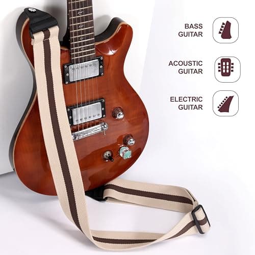 Solid Color Cotton Guitar Strap for Bass, Electric & Acoustic - Stripe Brown
