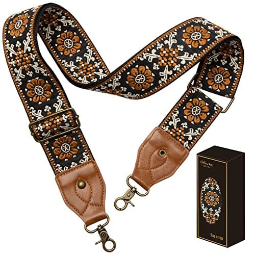 OllarKt 2" Wide Adjustable Leather Bag Strap — Vintage Brown Flower