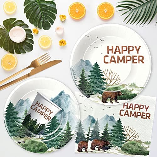 Happy Camper Birthday Party Supplies - Camping Adventure Theme Decorations | Serve 24