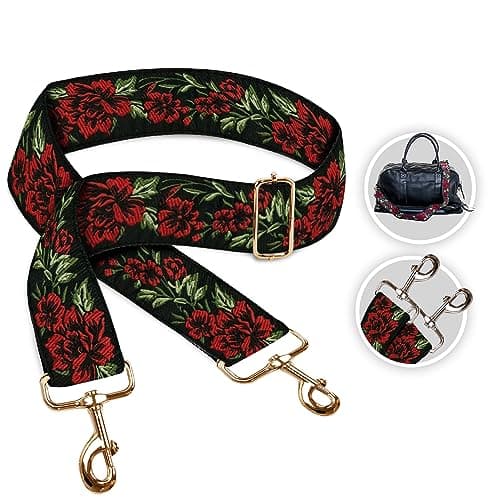 Art Tribute Wide Handbag Strap — Roses W/Gold Hardware